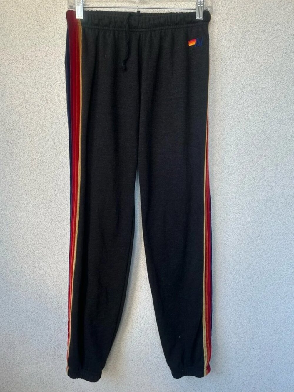 Aviator Nation Charcoal Velvet Rainbow Stripe Jogger Sweatpants, Size M, USA